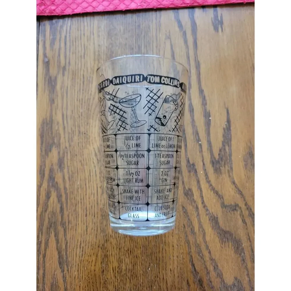 Vintage Federal Glass Cocktail Recipe Shaker Tumbler, MCM Mixology Barware 12oz